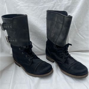 All Saints Womens Haircalf and Burnished Leather Moto Combat Boots EU39 US 8.5-9